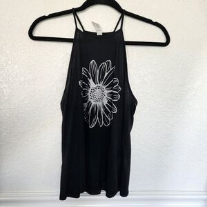Bella Canvas Black Summer Tank Top with Grey Floral Design Womens Size Small